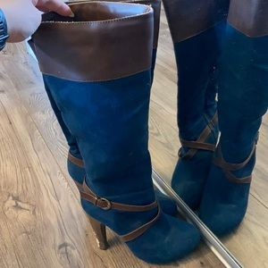 Tall blue suede boots